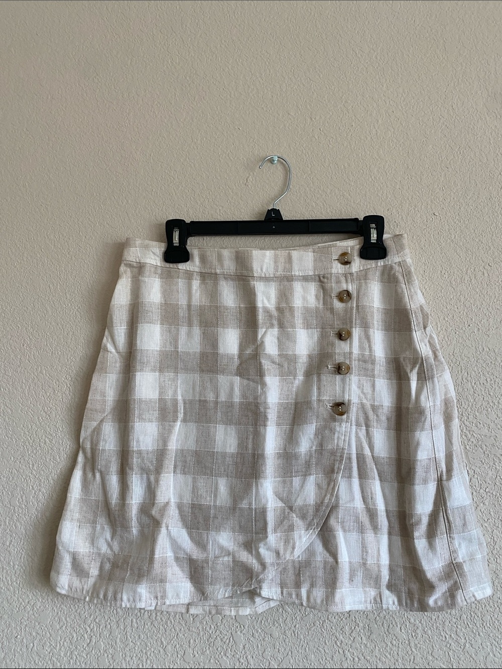 Madewell Beige & White Plaid Button-Front Mini Skirt